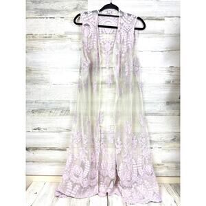 Indigo Thread Womens 1X Light Purple Embroidered Light Boho Sheer Maxi Duster